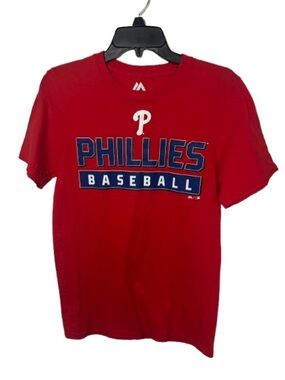 Philadelphia Phillies Majestic brand red baseball graphic t-shirt